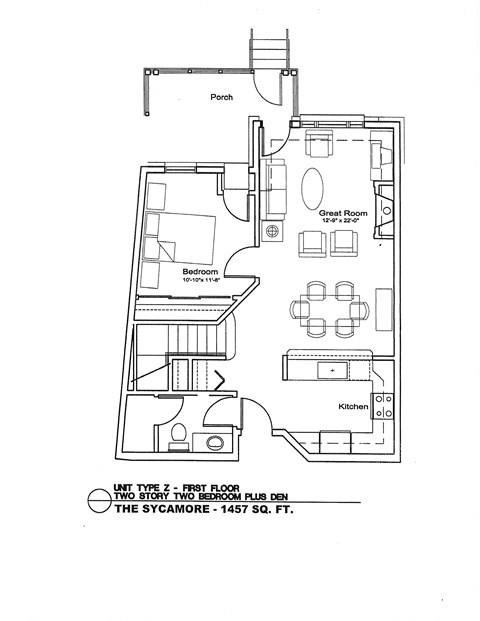 Floor plan for 3 beds, 2.5 baths, 1457 sqft